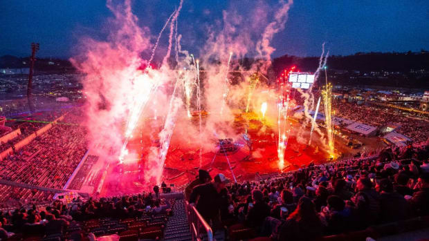There were plenty of fireworks both before, during and after Saturday night's Supercross race in San Diego. Photo courtesy Feld Motor Sports Inc.